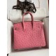 Hermes Birkin 25 Retourne Handmade Bag In Pink Ostrich Leather