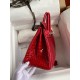 Hermes Birkin 25 Handmade Bag In Red Crocodile Porosus Shiny Skin