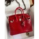 Hermes Birkin 25 Handmade Bag In Red Crocodile Porosus Shiny Skin