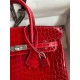 Hermes Birkin 25 Handmade Bag In Red Crocodile Porosus Shiny Skin