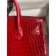 Hermes Birkin 25 Handmade Bag In Red Crocodile Porosus Shiny Skin