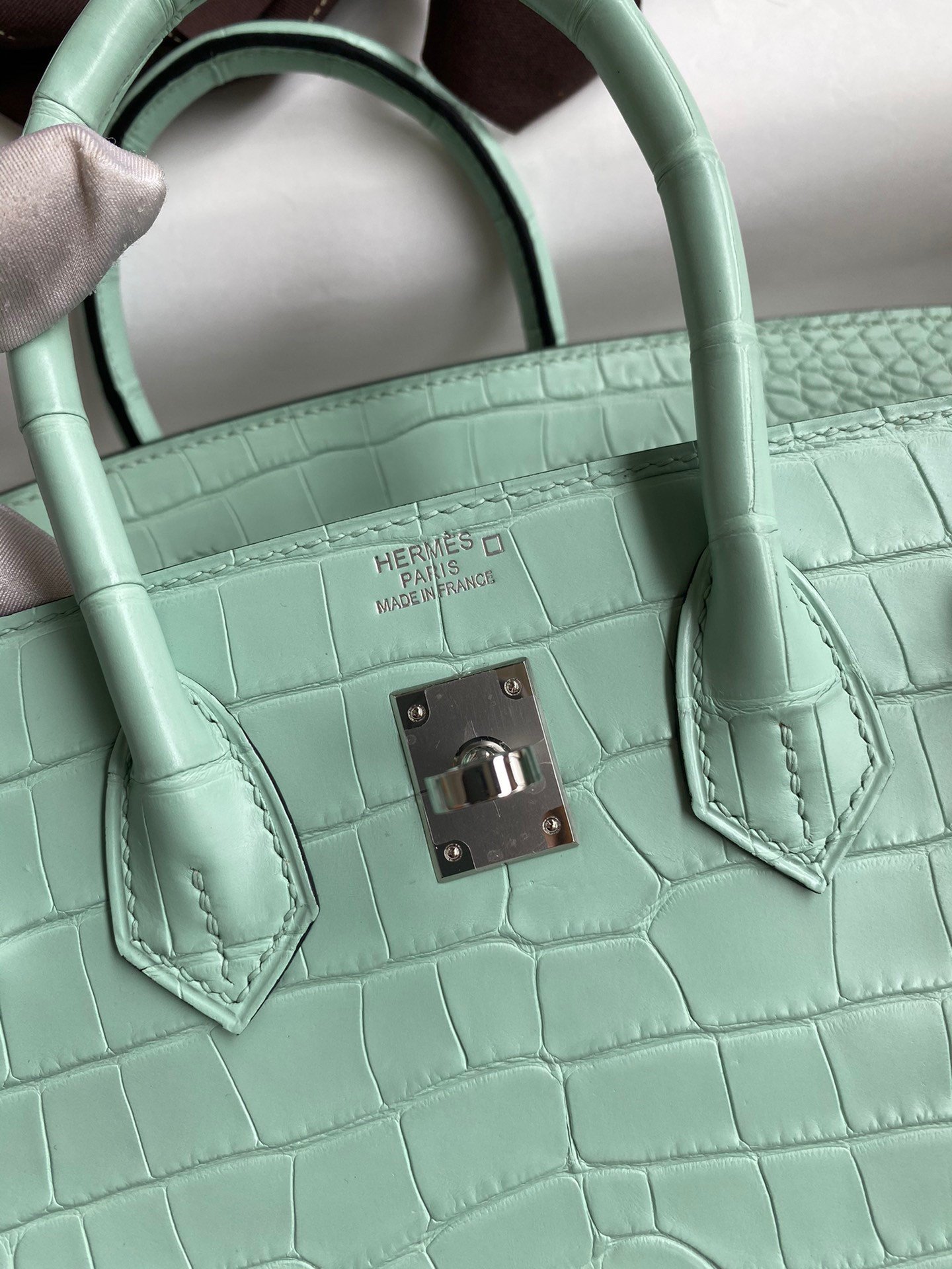 Hermes Birkin 25 Retourne Handmade Bag In Vert D'eau Matte Alligator Leather