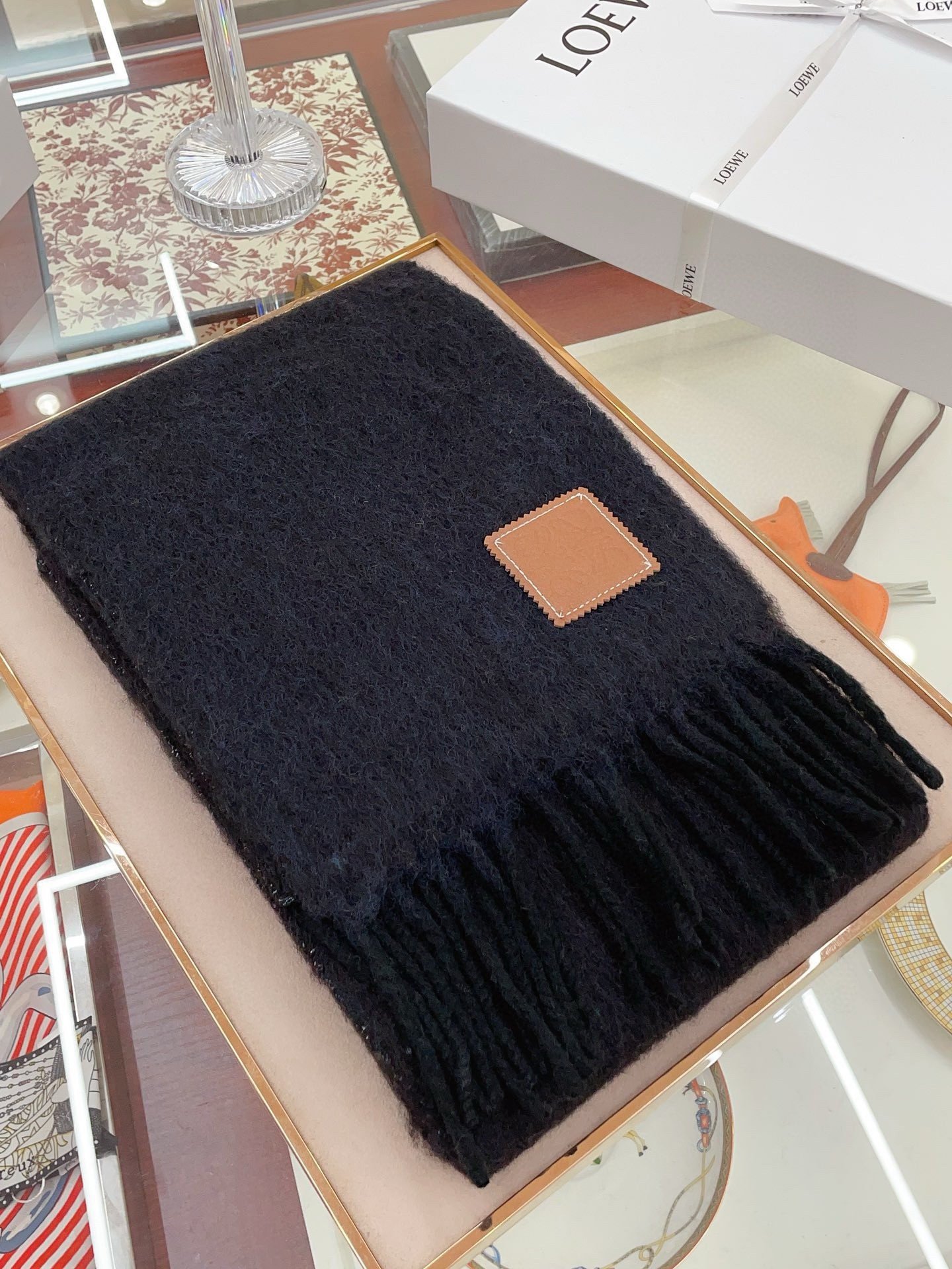 Loewe Scarf in Black Mohair and Wool