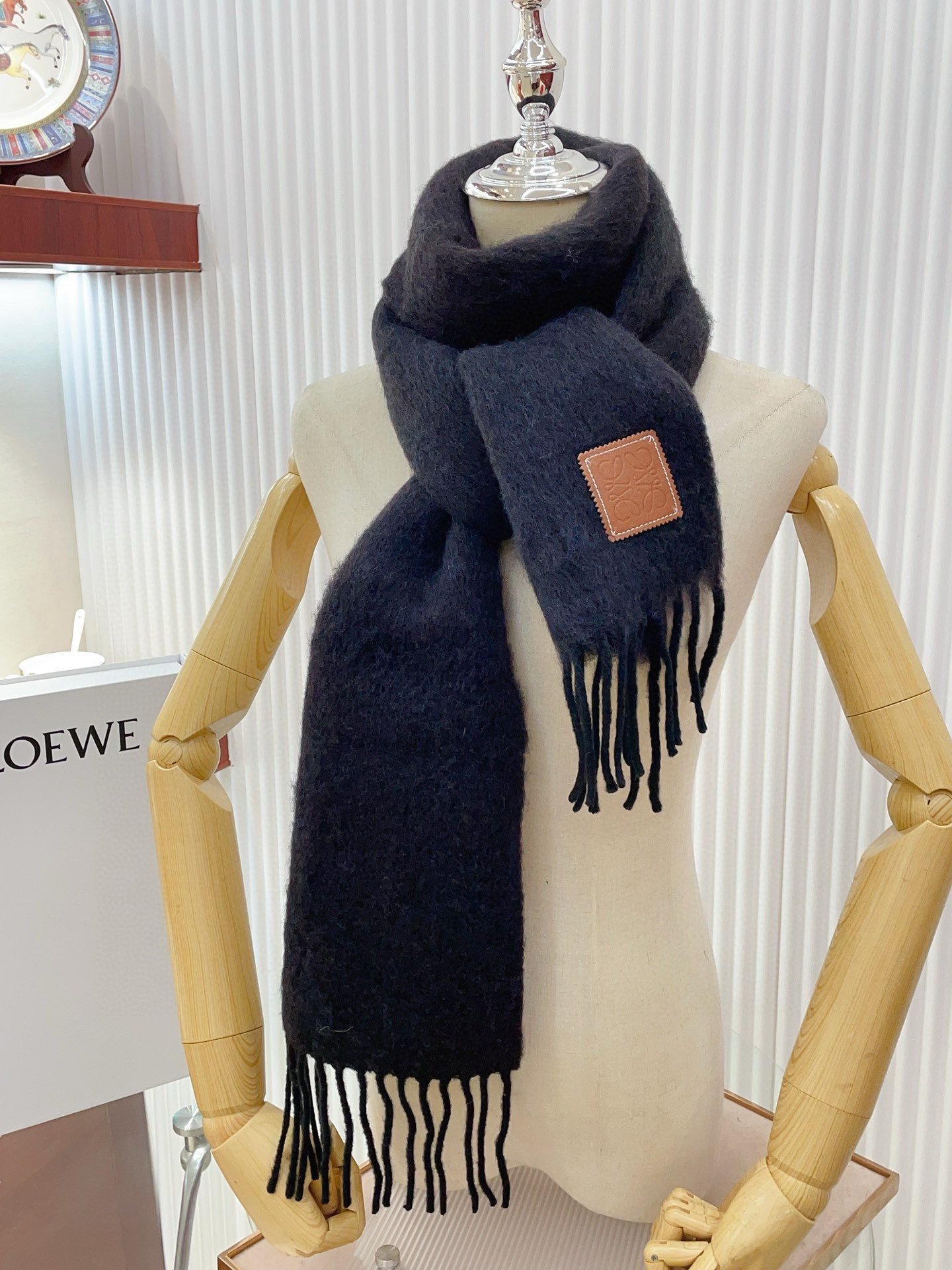 Loewe Scarf in Black Mohair and Wool