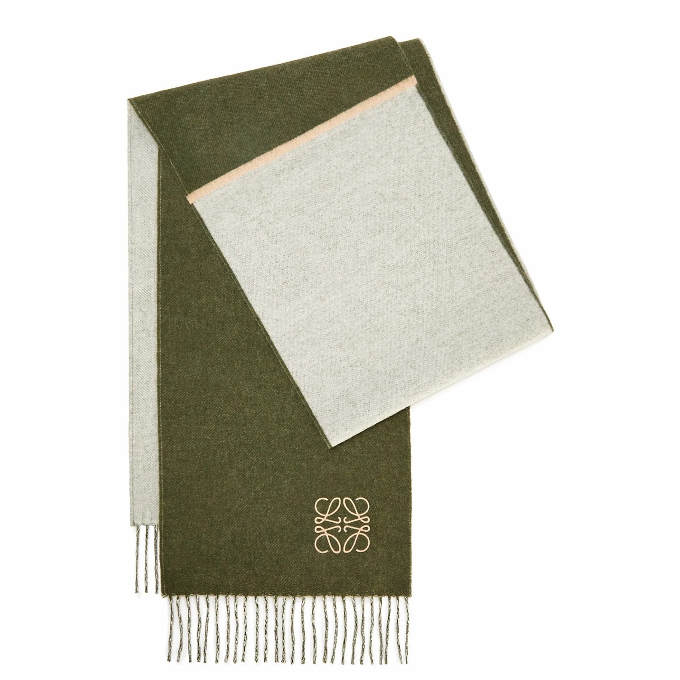 Loewe Window Scarf in Green/Beige Wool and Cashmere