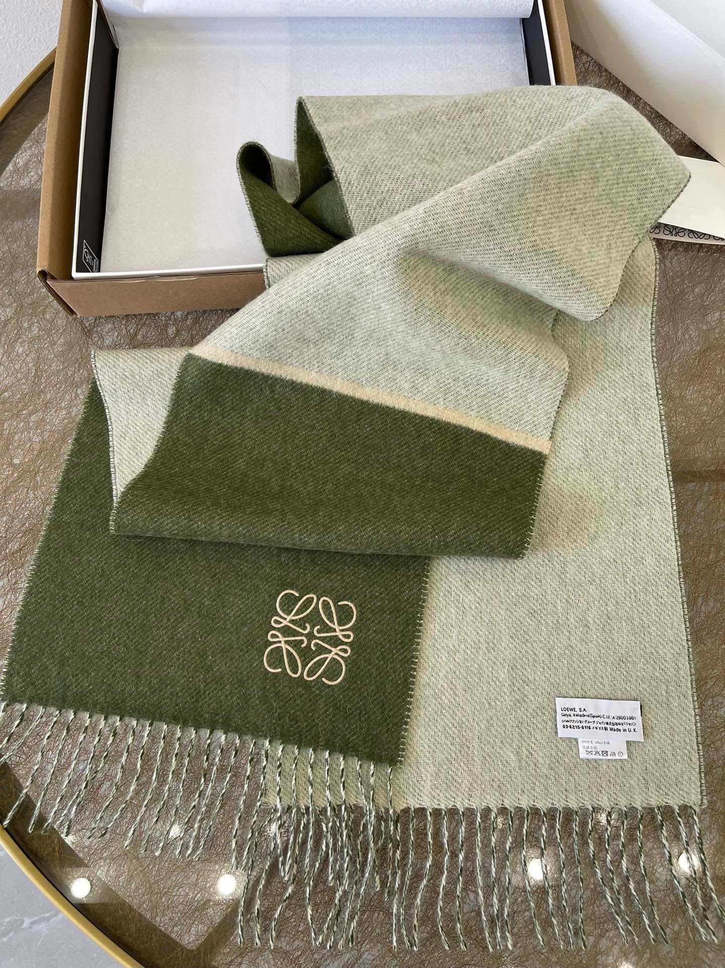 Loewe Window Scarf in Green/Beige Wool and Cashmere