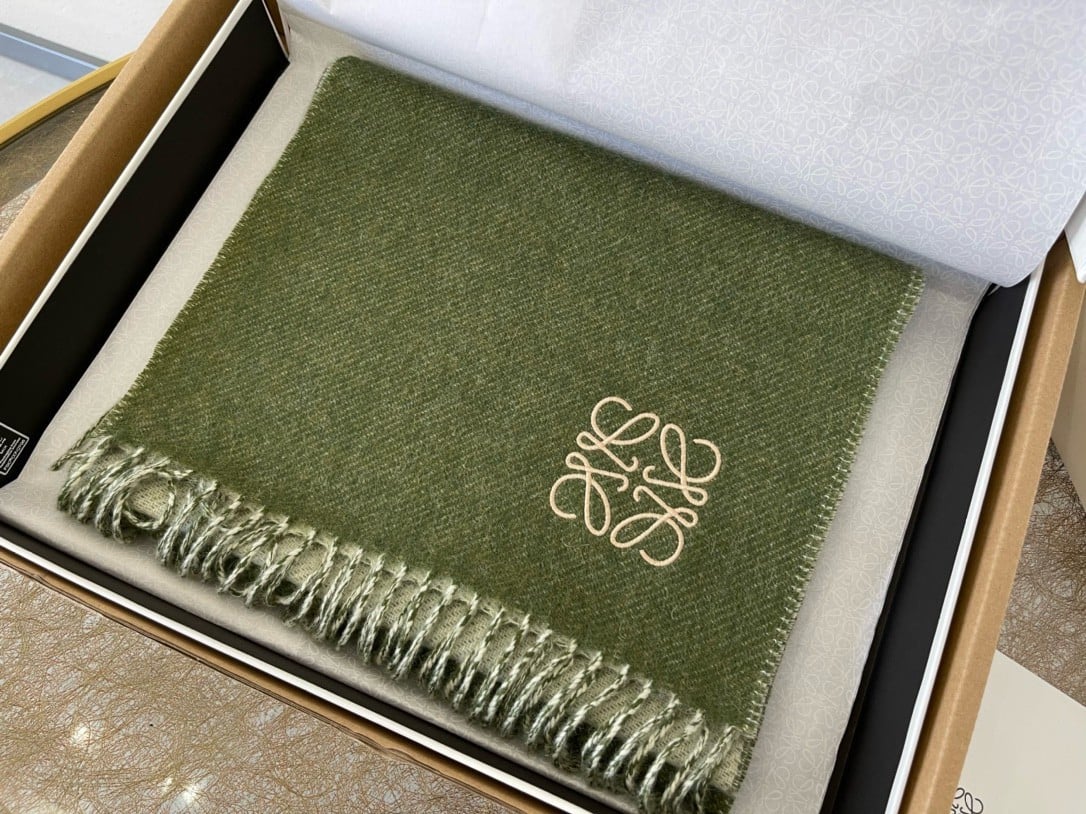 Loewe Window Scarf in Green/Beige Wool and Cashmere