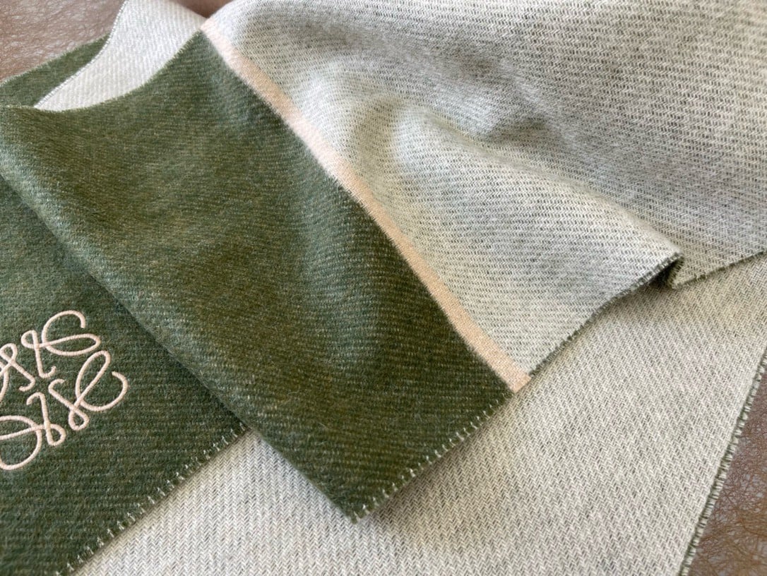 Loewe Window Scarf in Green/Beige Wool and Cashmere