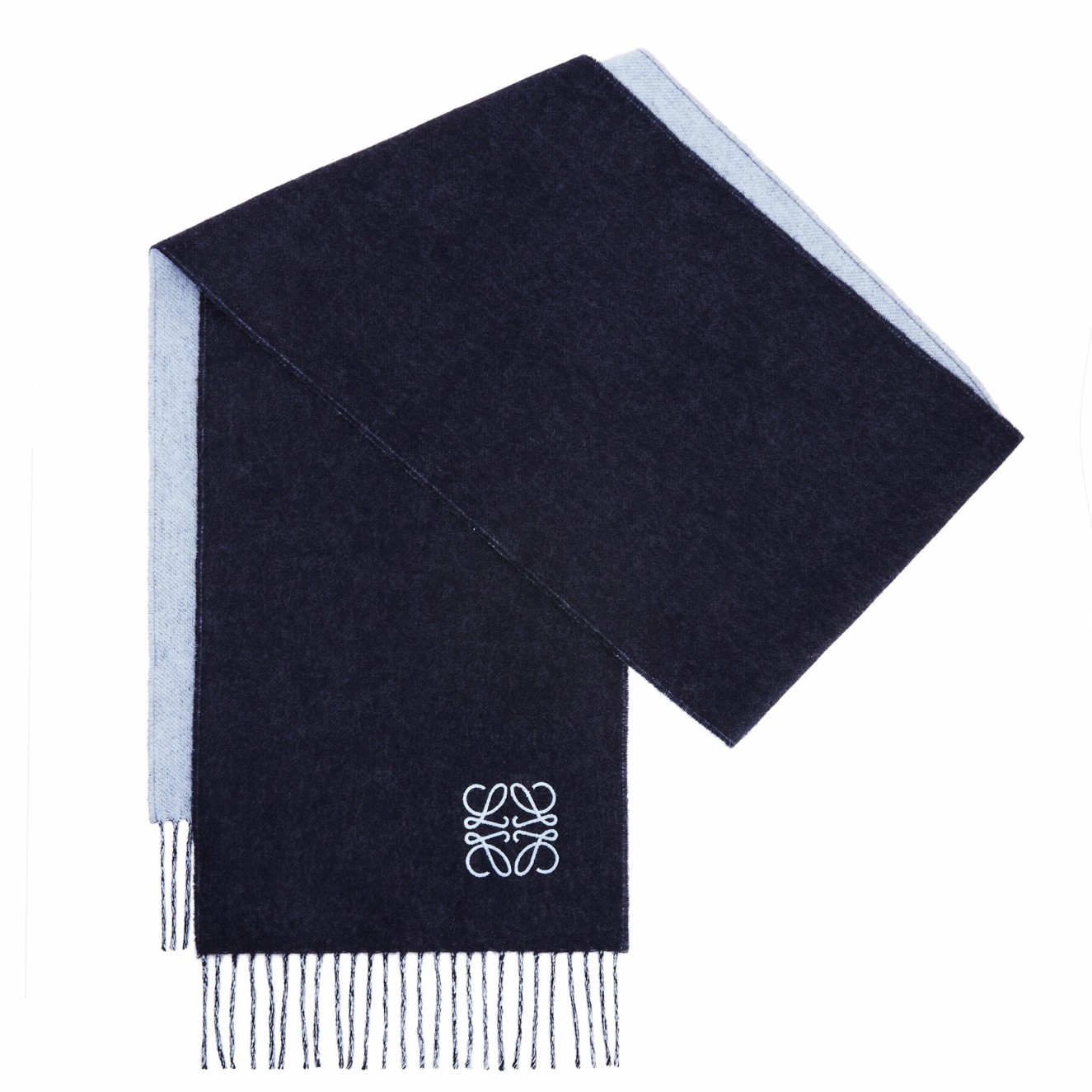 Loewe Double Face Scarf in Navy/Light Blue Wool and Cashmere