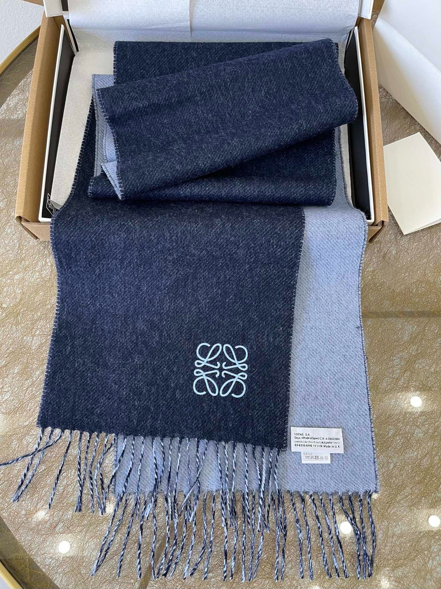 Loewe Double Face Scarf in Navy/Light Blue Wool and Cashmere