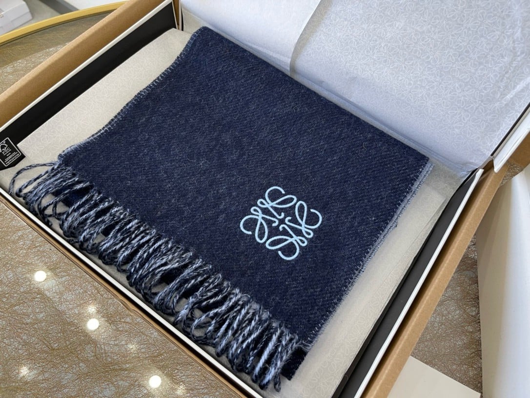 Loewe Double Face Scarf in Navy/Light Blue Wool and Cashmere