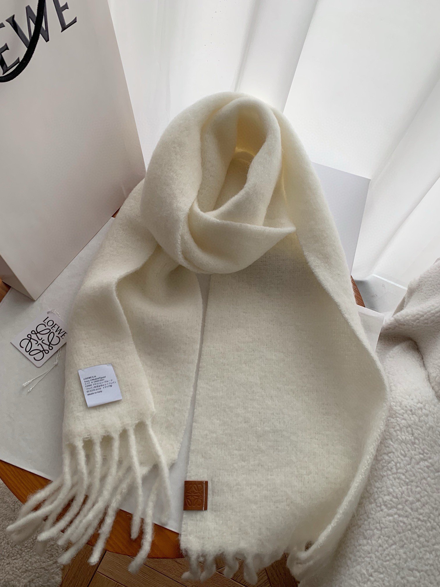 Loewe Scarf in White Mohair and Wool