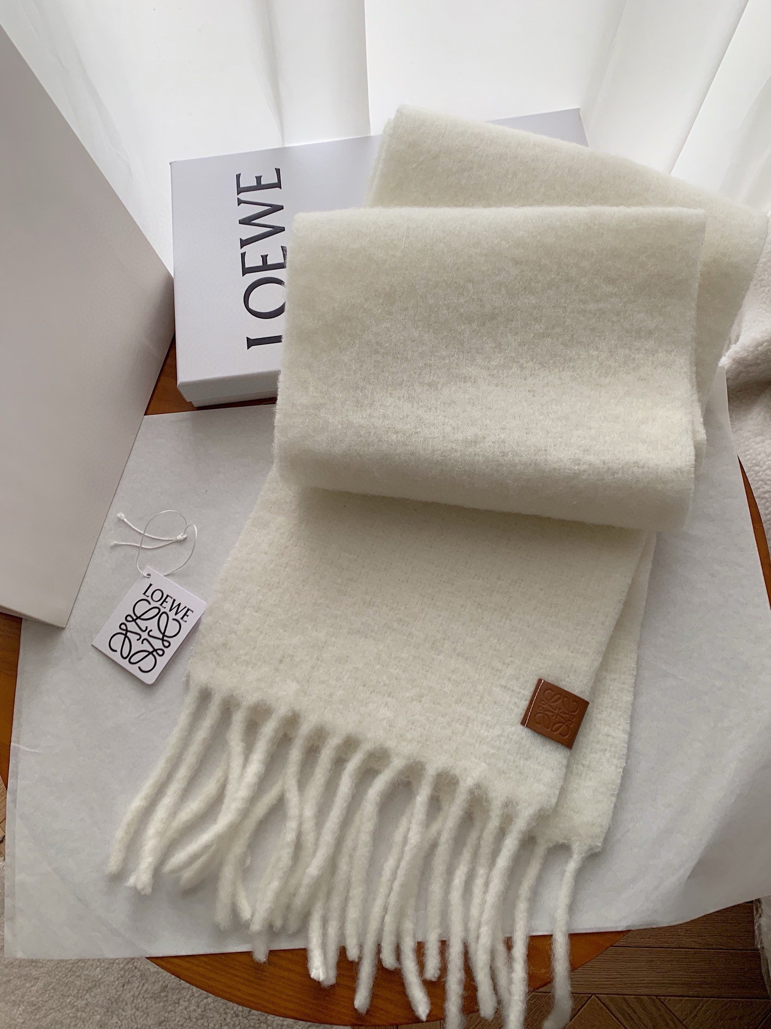 Loewe Scarf in White Mohair and Wool