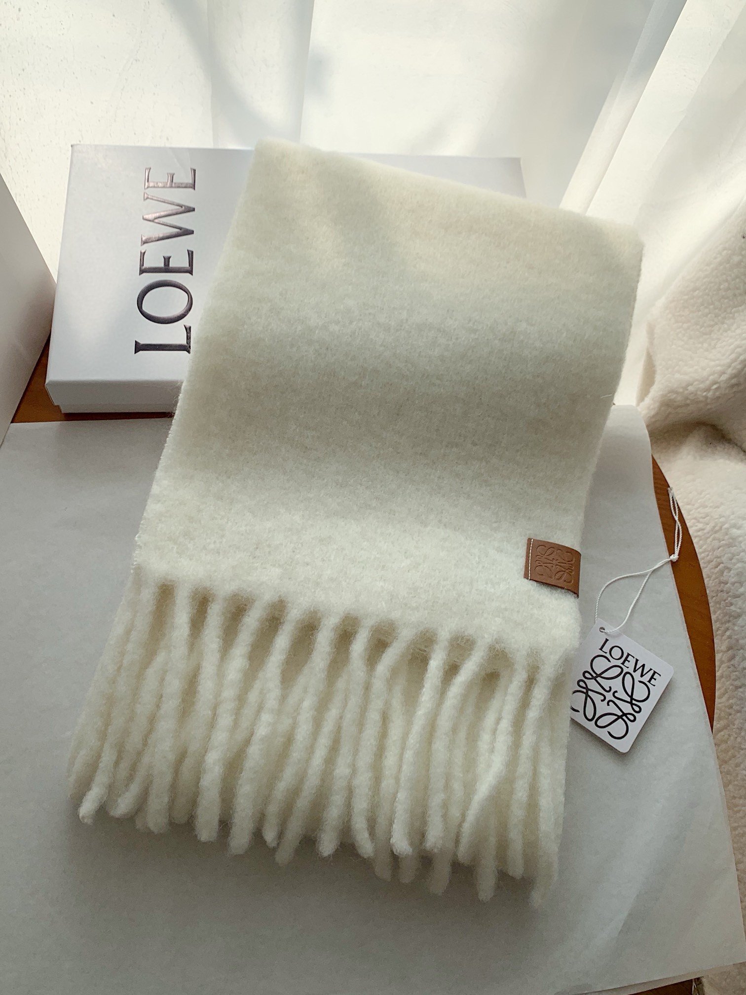 Loewe Scarf in White Mohair and Wool