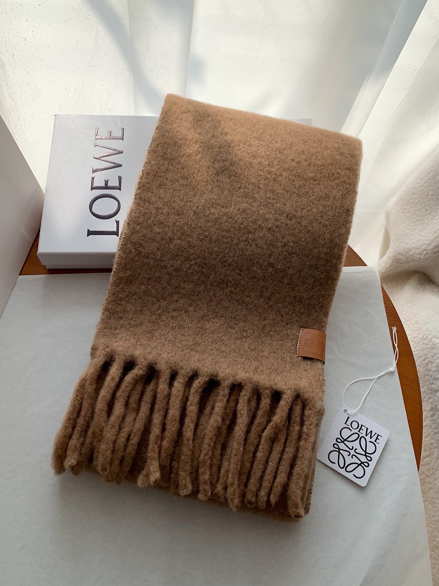 Loewe Scarf in Camel Mohair and Wool