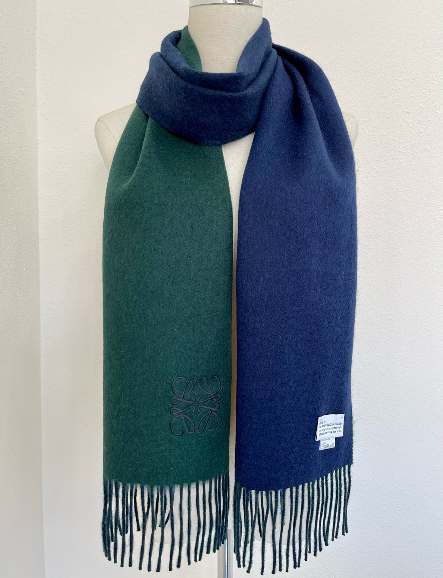 Loewe Window Scarf in Green/Blue Wool and Cashmere