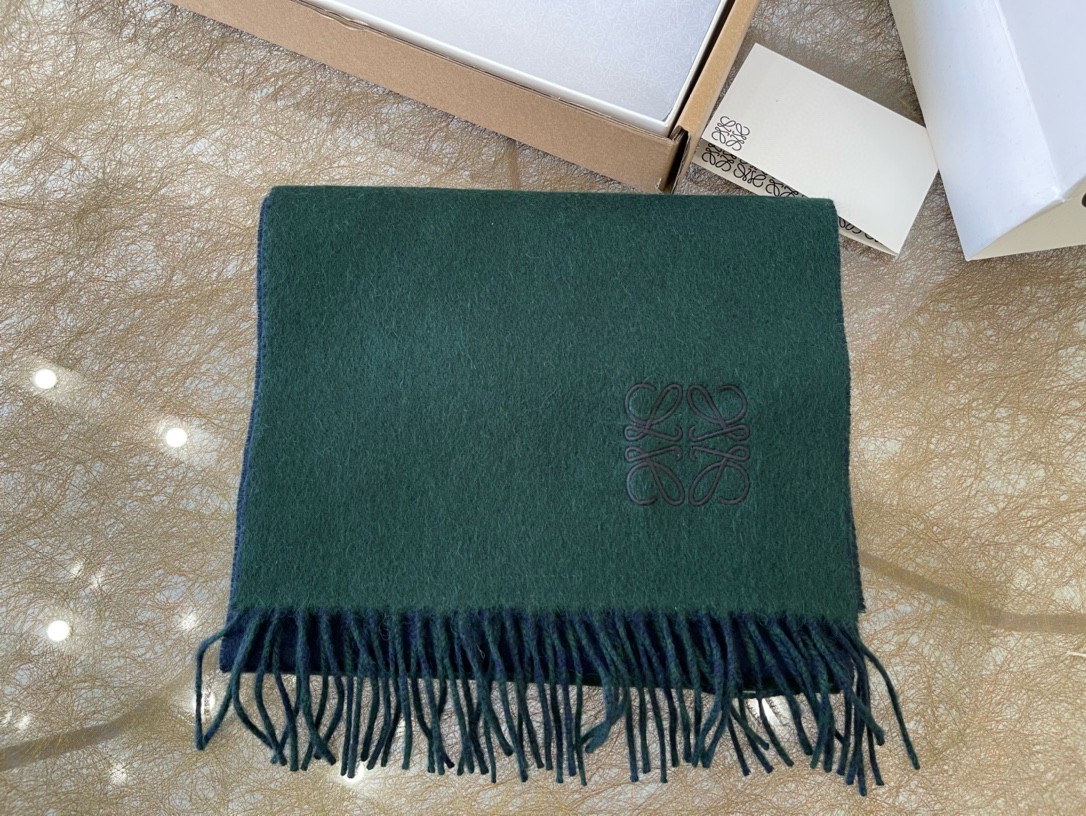 Loewe Window Scarf in Green/Blue Wool and Cashmere