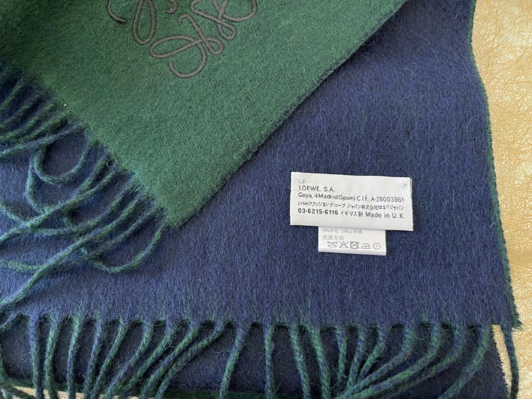 Loewe Window Scarf in Green/Blue Wool and Cashmere