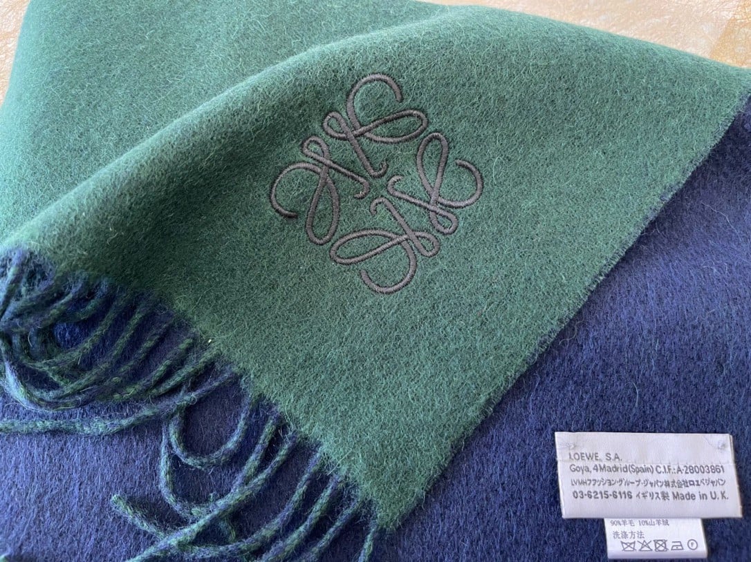 Loewe Window Scarf in Green/Blue Wool and Cashmere