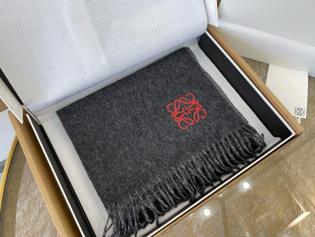 Loewe Window Scarf in Black/Grey Wool and Cashmere