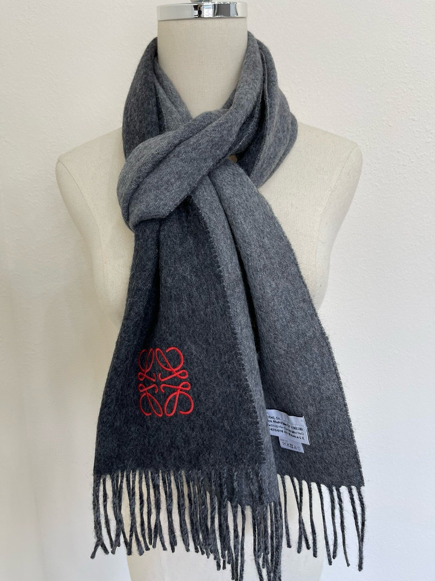 Loewe Window Scarf in Black/Grey Wool and Cashmere