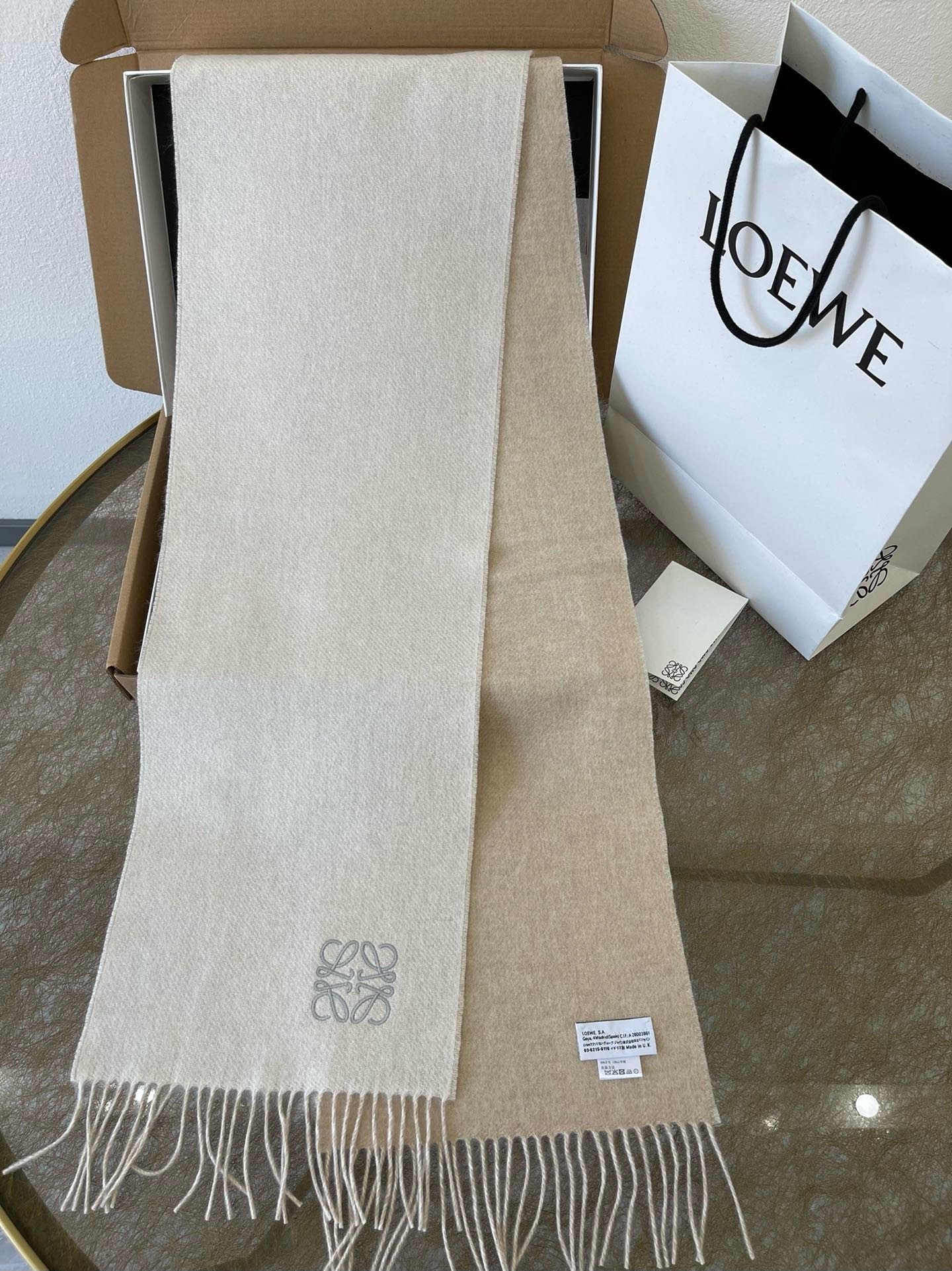 Loewe Double Face Scarf in Ivory/Sand Wool and Cashmere