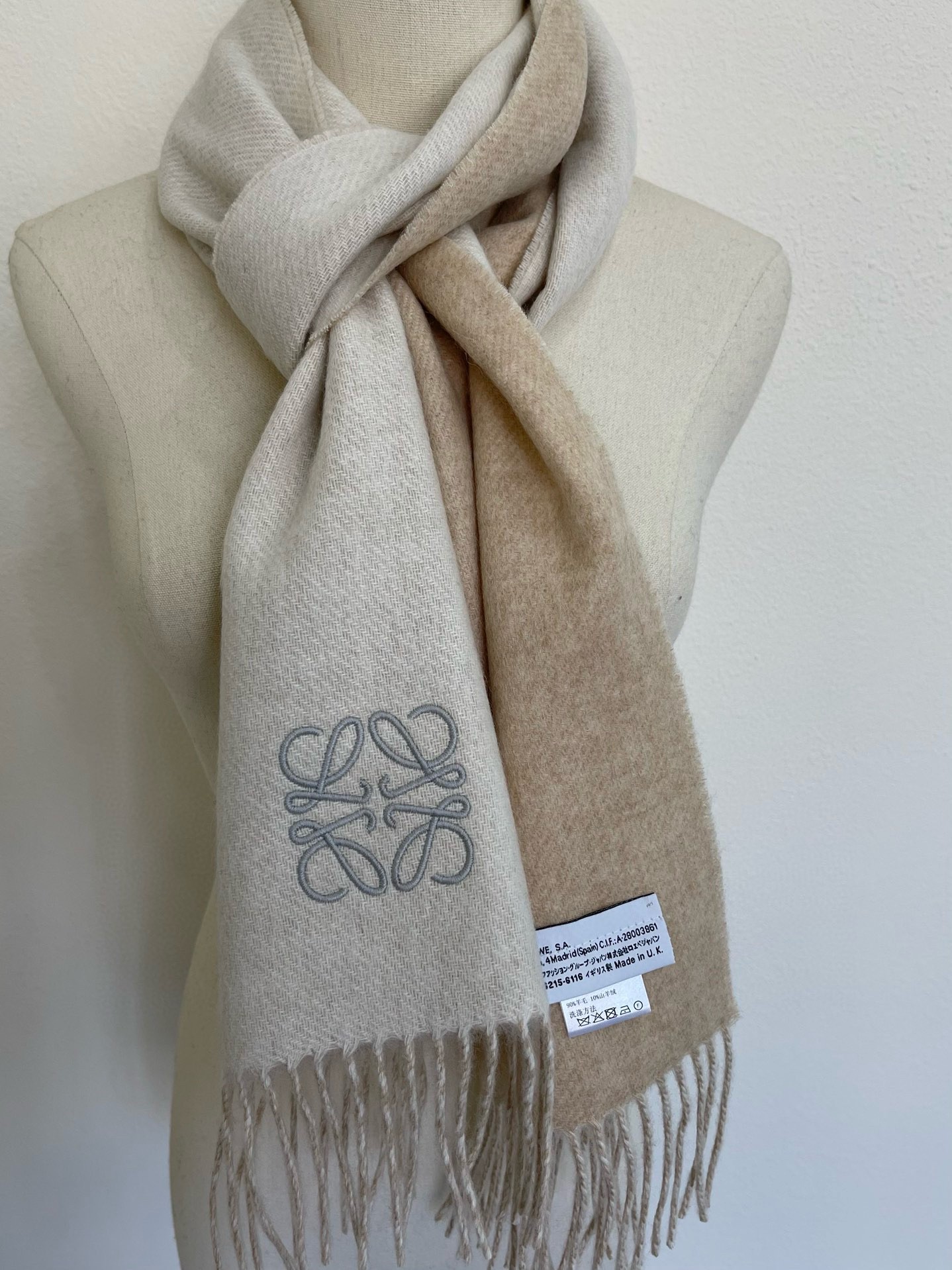 Loewe Double Face Scarf in Ivory/Sand Wool and Cashmere