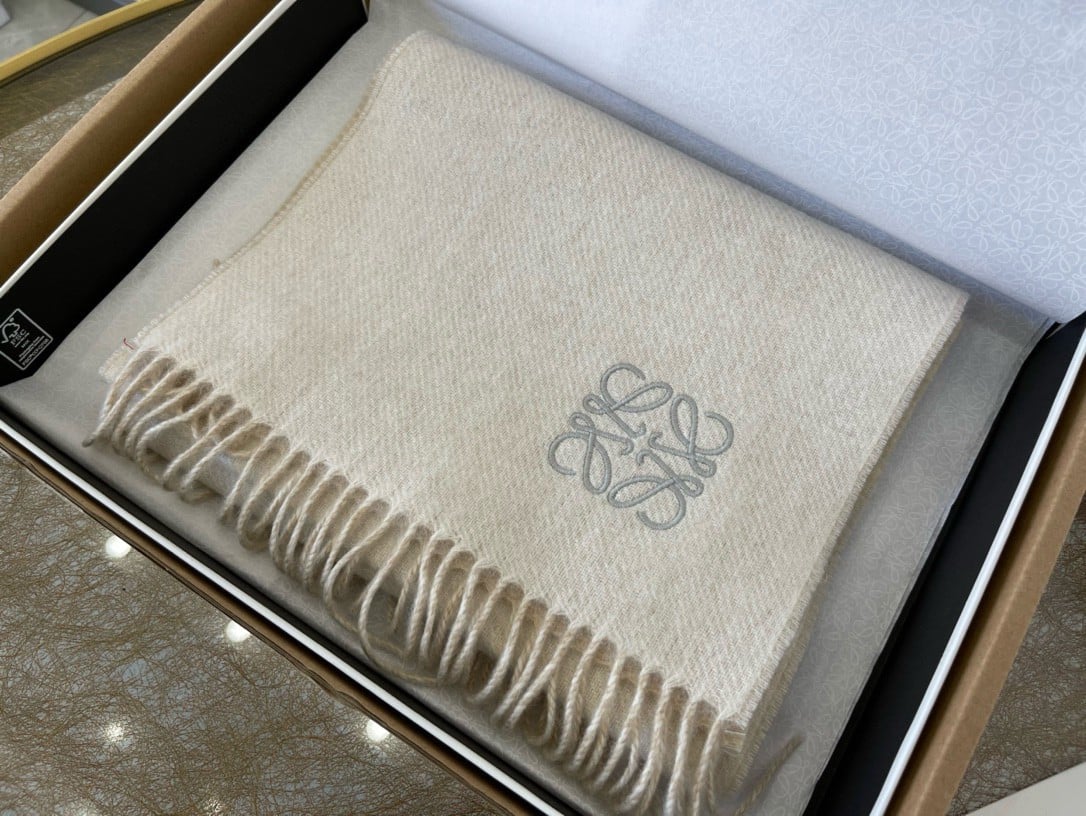 Loewe Double Face Scarf in Ivory/Sand Wool and Cashmere