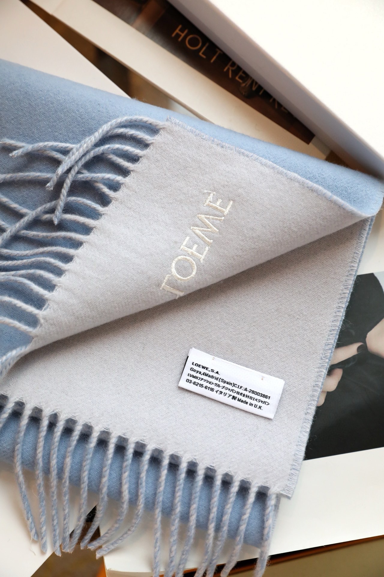 Loewe Anagram Scarf in Baby Blue Wool and Cashmere