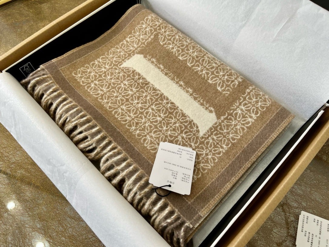 Loewe Love Scarf in Beige Wool and Cashmere