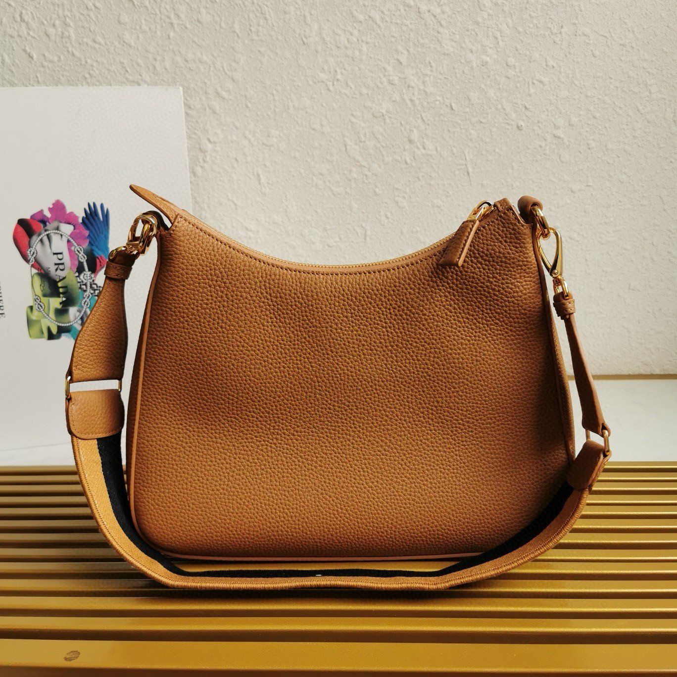 Prada Shoulder Bag in Brown Grained Leather