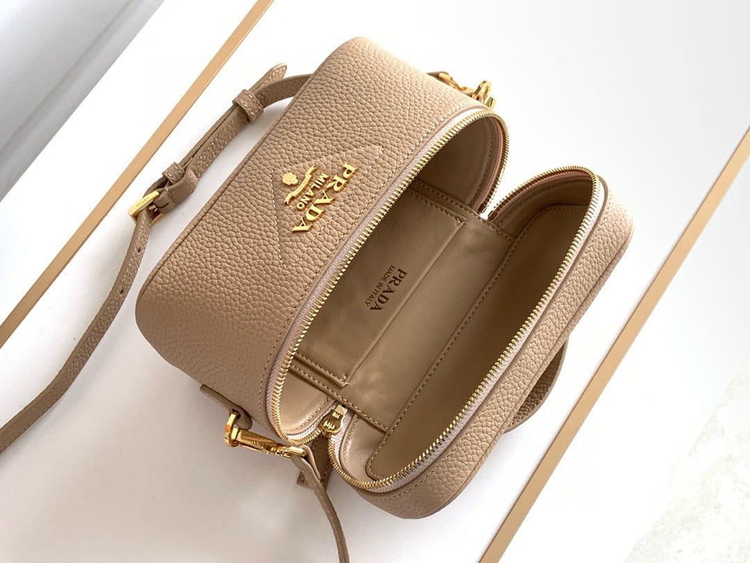 Prada Mini Vanity Bag in Sand Beige Grained Leather