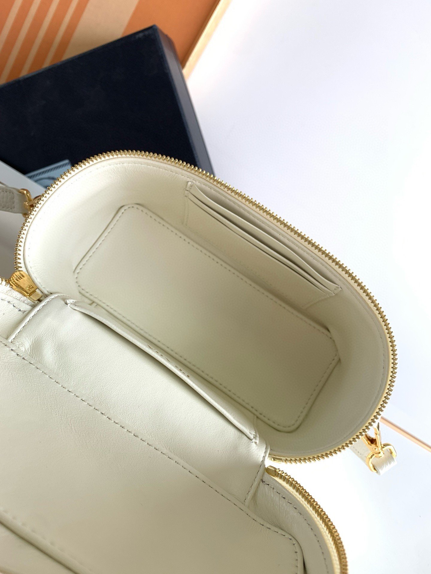 Prada Mini Vanity Bag in White Grained Leather