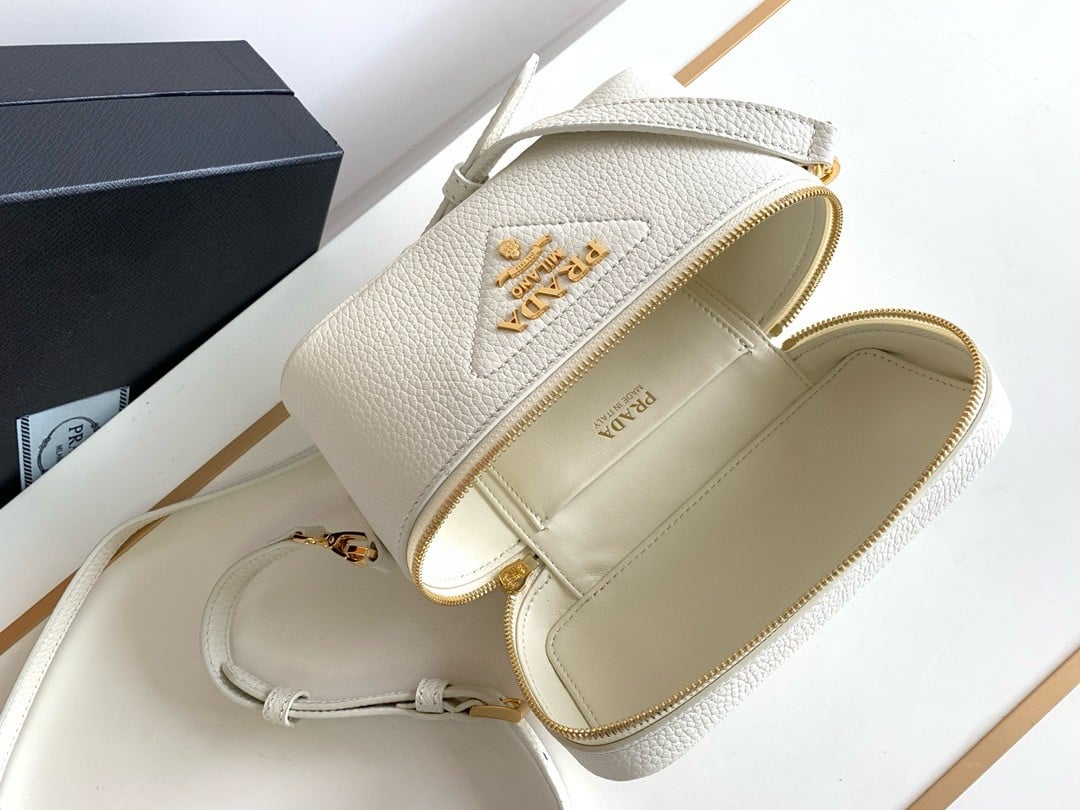 Prada Mini Vanity Bag in White Grained Leather