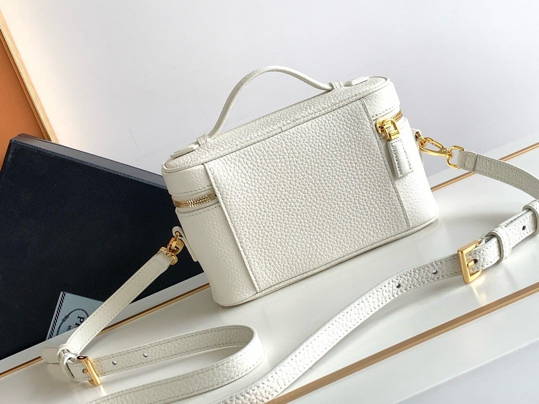 Prada Mini Vanity Bag in White Grained Leather