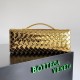 Bottega Veneta Andiamo Clutch with Handle in Gold Metallic Leather