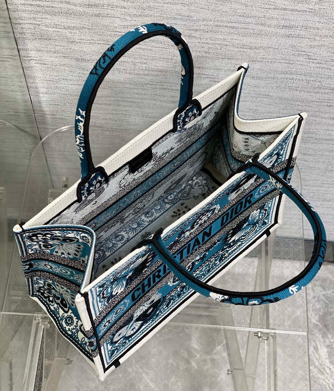 Dior Medium Book Tote Bag in Blue Butterfly Bandana Embroidery