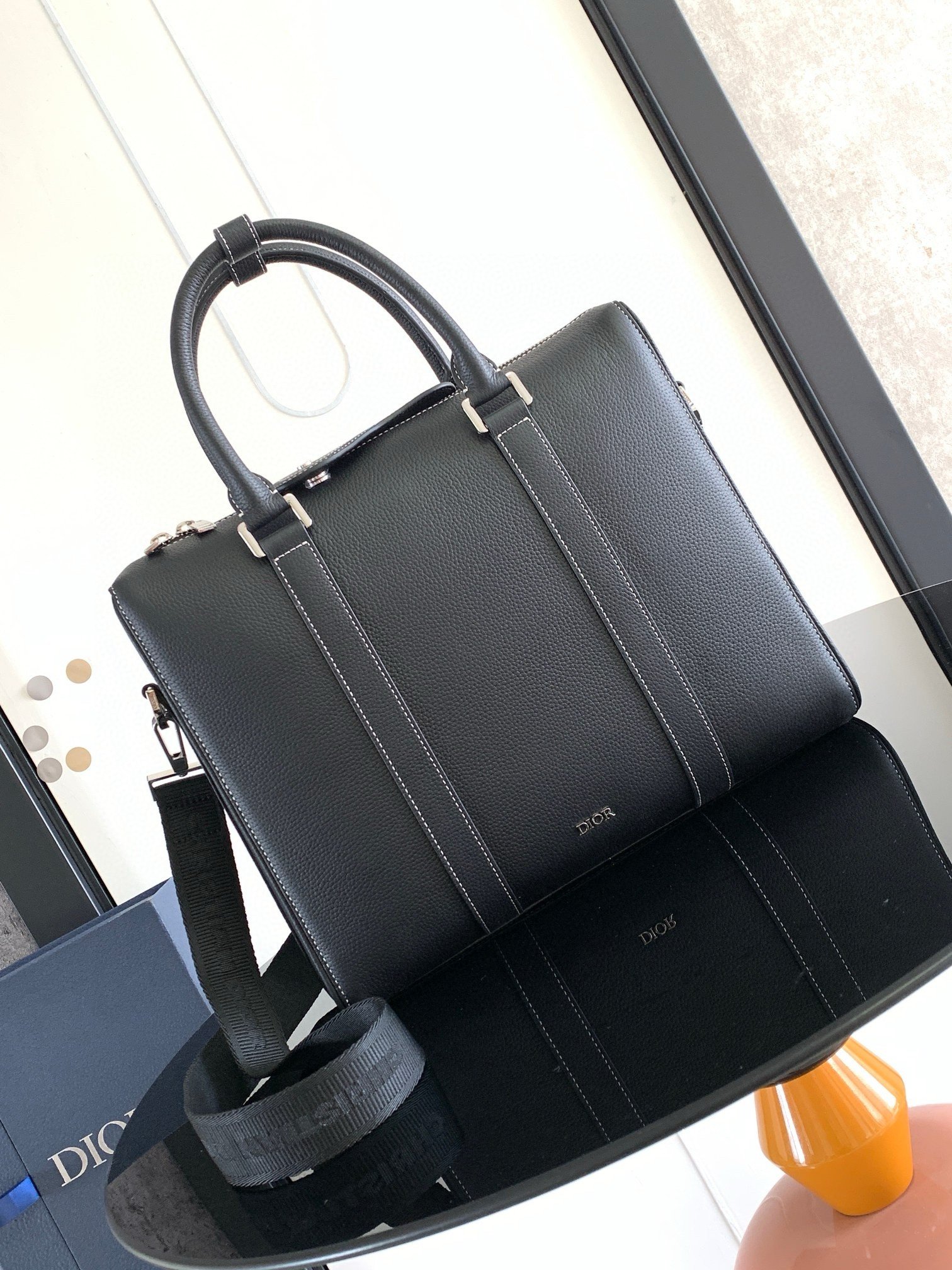 Dior Lingot Briefcase in Black Grained Calfskin