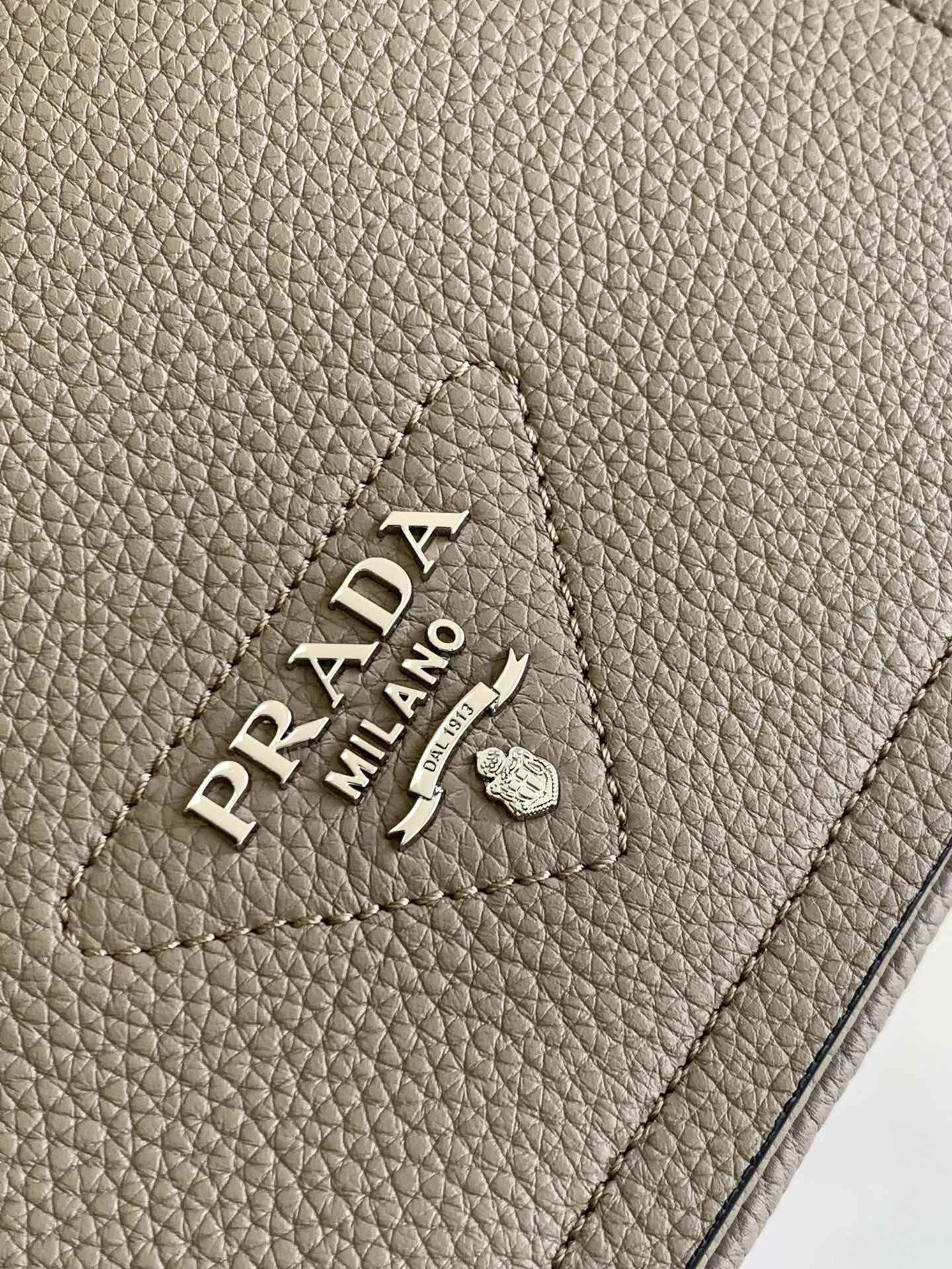 Prada Flap Shoulder Bag in Grey Grained Leather