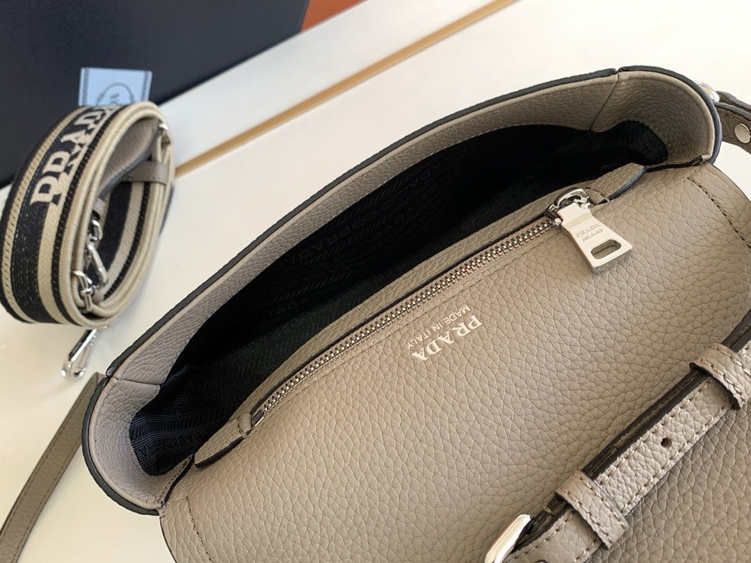 Prada Flap Shoulder Bag in Grey Grained Leather