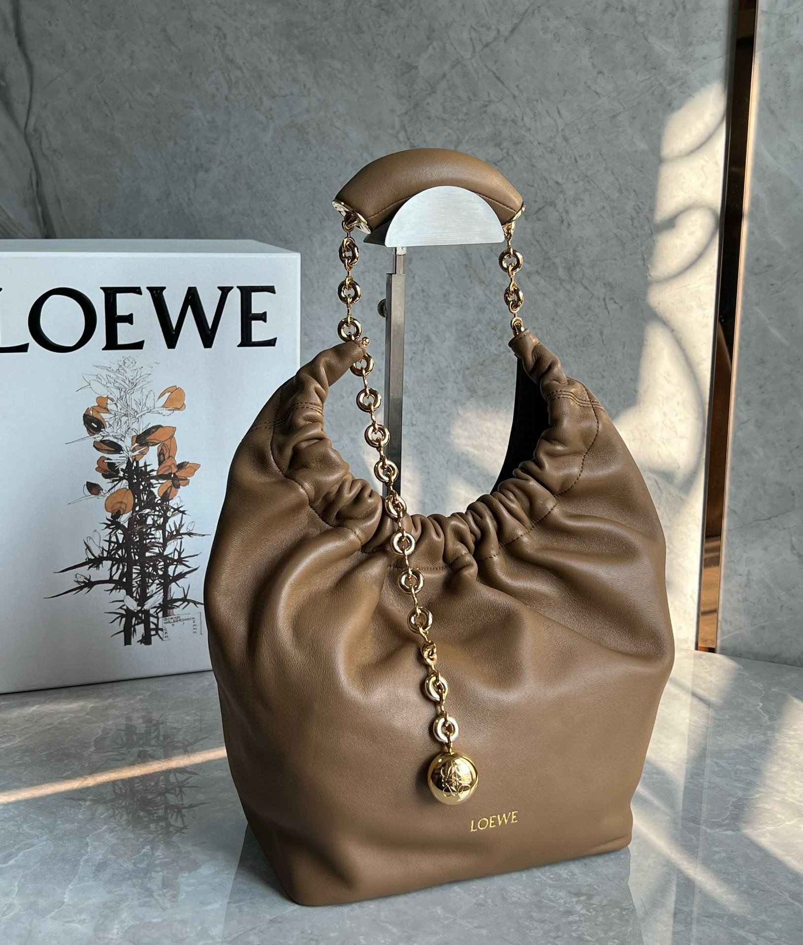 Loewe Small Squeeze Bag in Brown Nappa Lambskin