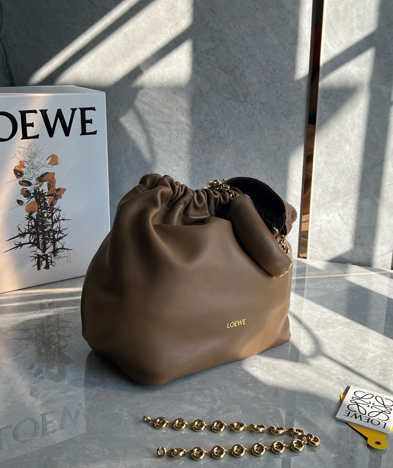 Loewe Medium Squeeze Bag in Brown Nappa Lambskin