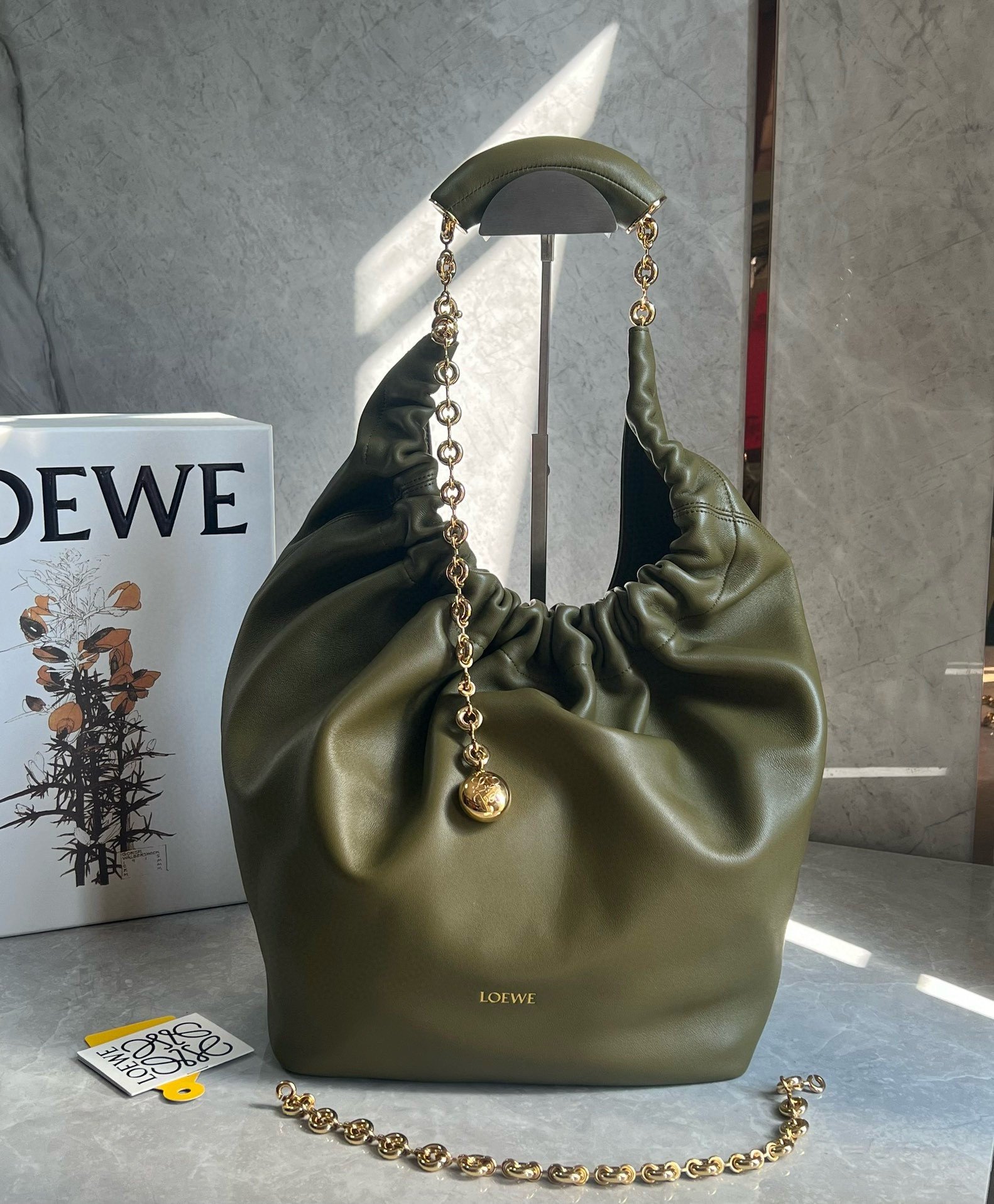 Loewe Medium Squeeze Bag in Olive Nappa Lambskin