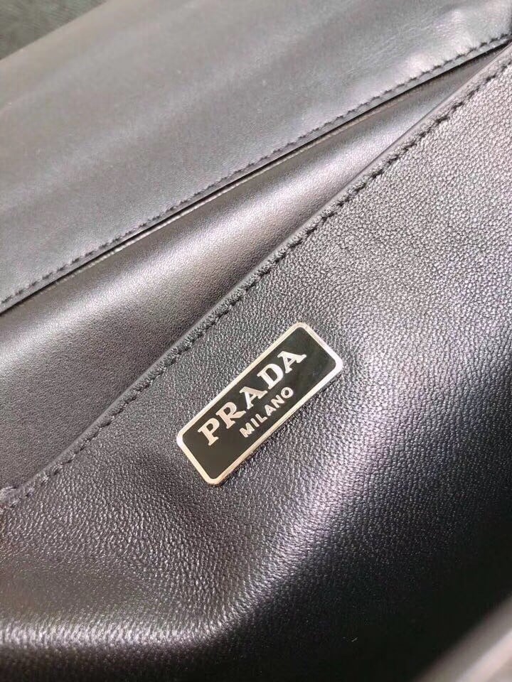 Prada Cahier Black Leather Shoulder Bag with Studded