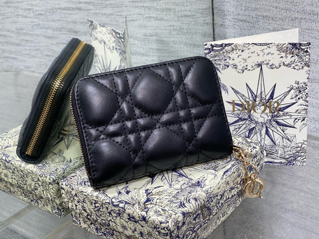 Dior Lady Dior Voyageur Small Coin Purse in Black Lambskin