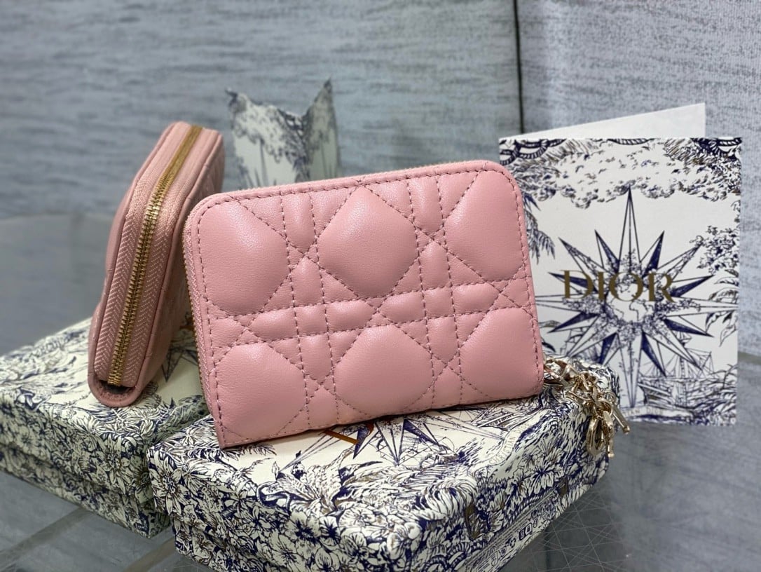 Dior Lady Dior Voyageur Small Coin Purse in Pink Lambskin