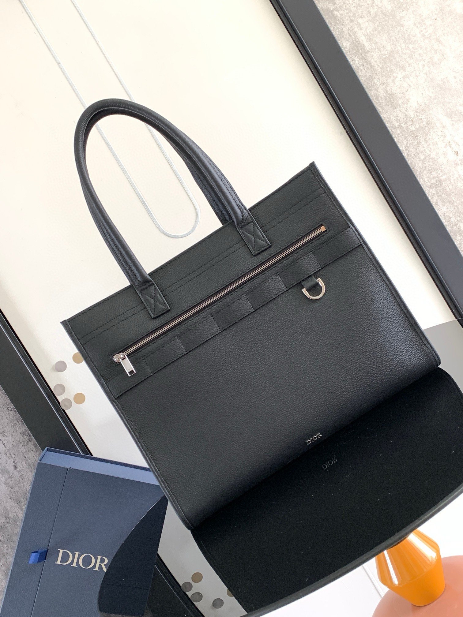 Dior Safari Tote Bag in Black Grained Calfskin