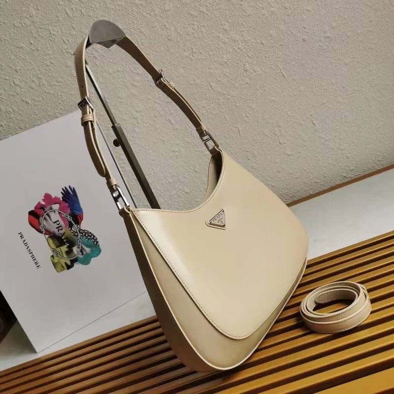 Prada Cleo Large Bag In Beige Brushed Leather