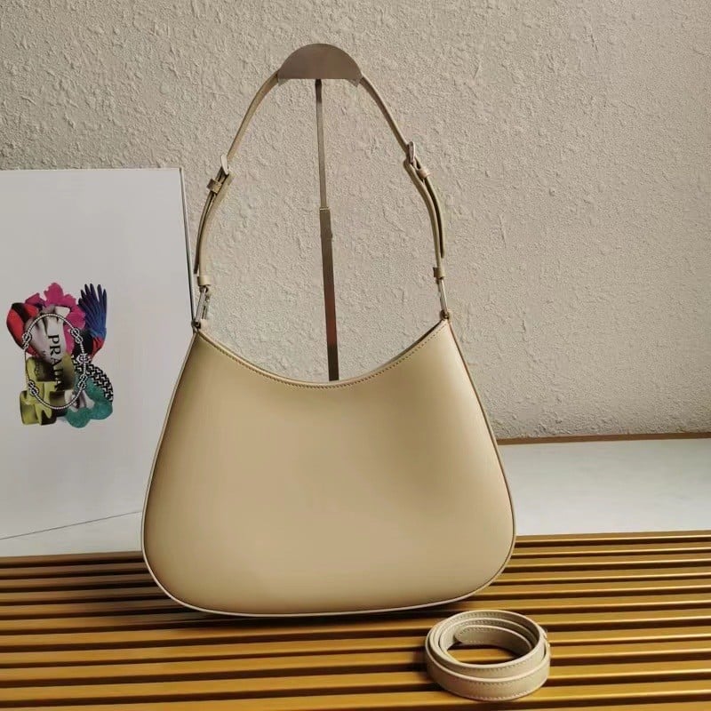 Prada Cleo Large Bag In Beige Brushed Leather