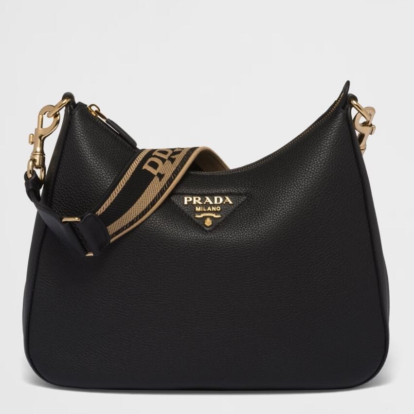 Prada Shoulder Bag in Black Grained Leather